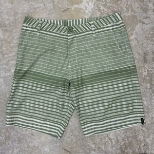 LOST Enterprises Hybrid Shorts Mens 34 Green Stripe Chino 10" Swim Stretch Surf